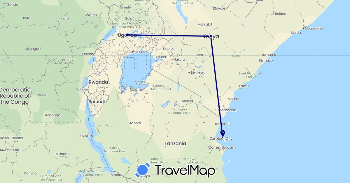 TravelMap itinerary: driving in Kenya, Tanzania, Uganda (Africa)